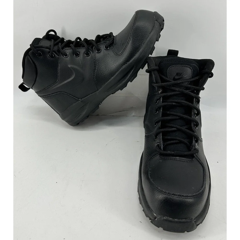 Nike Mania Mid Triple‎ Black Leather Boots BQ5372-001 Boys Size 6.5